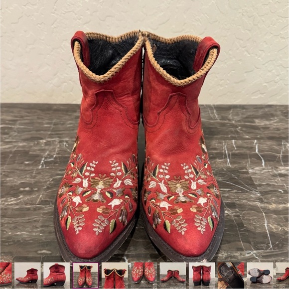 Liberty Black Red Leather Floral Embroidered Cowboy Boots - Picture 5 of 10